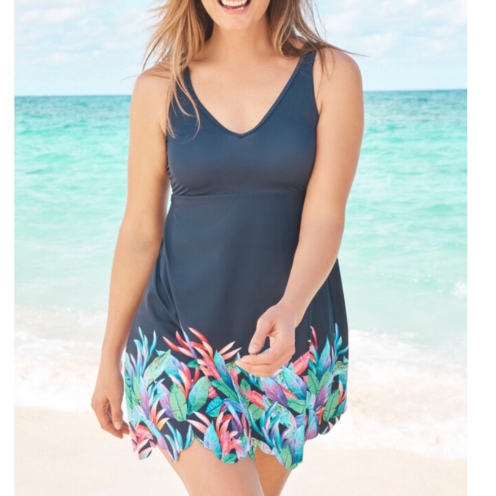 Nwt Women's Tropical Border Swim Dress Swimdress Plus Size 24 Swimsuits For All